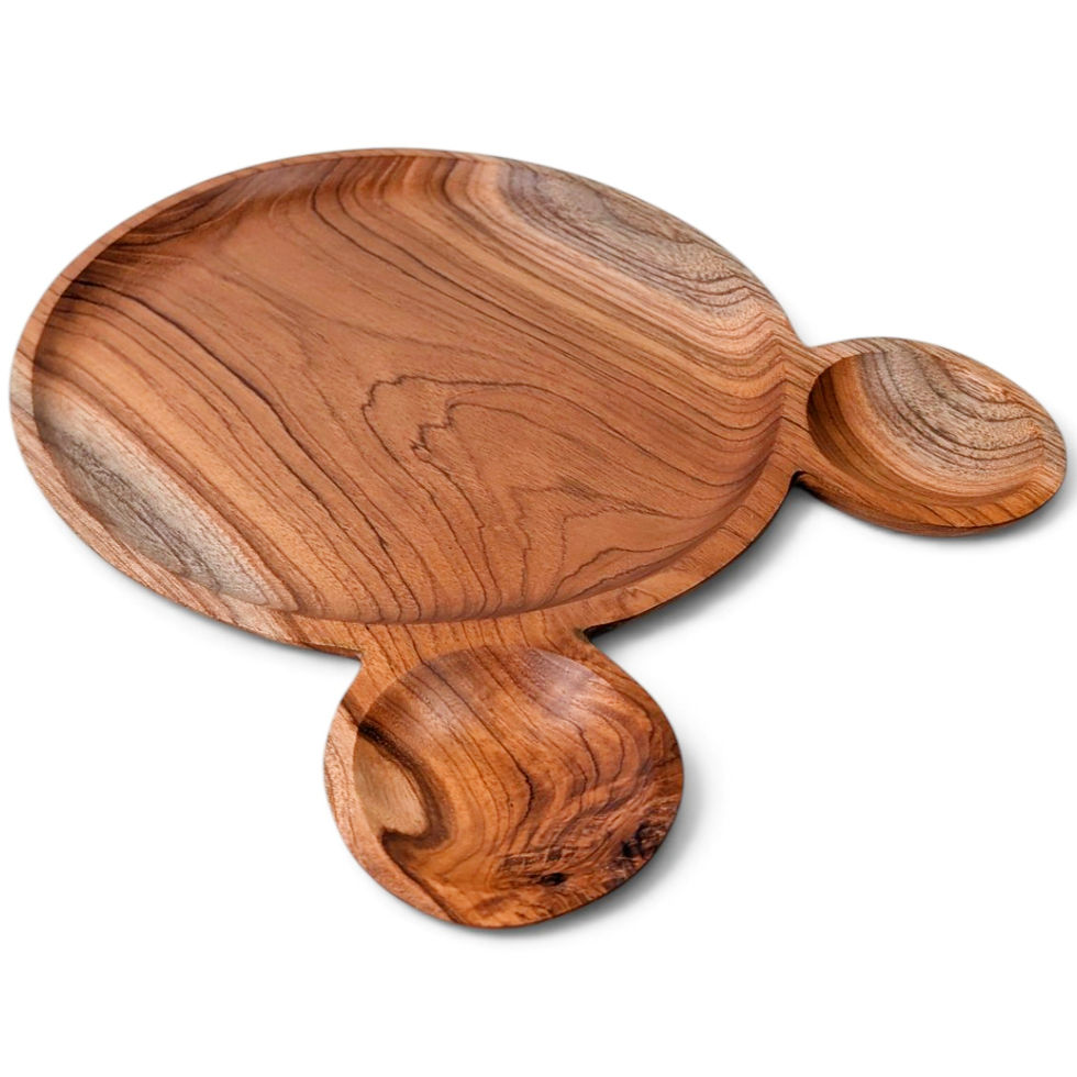 Amber teak bear dinner plate on a white background