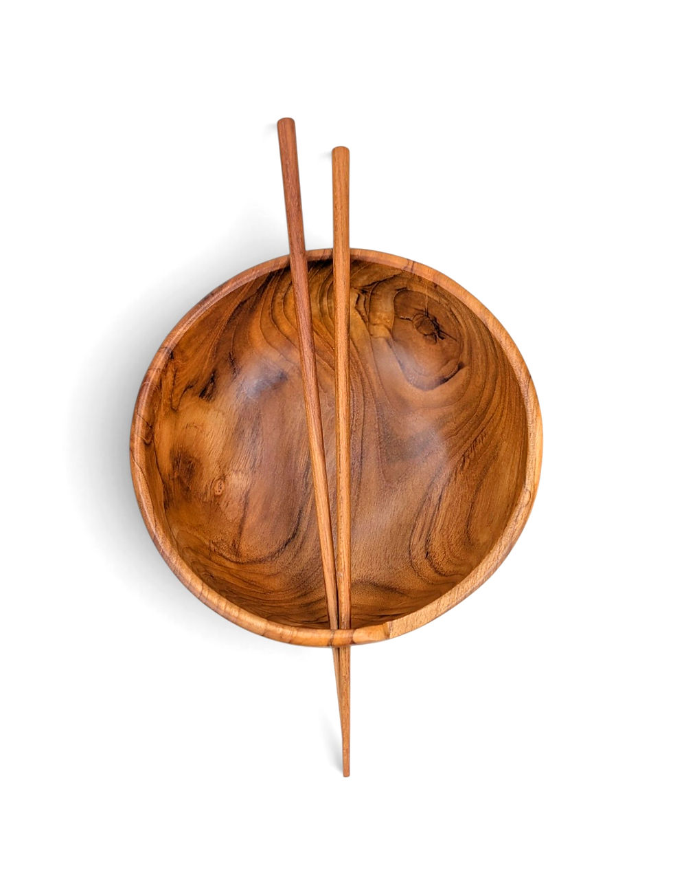 Thumbnail: Artisanal wooden serving bowl highlighting distinct premium teak wood grain patterns.