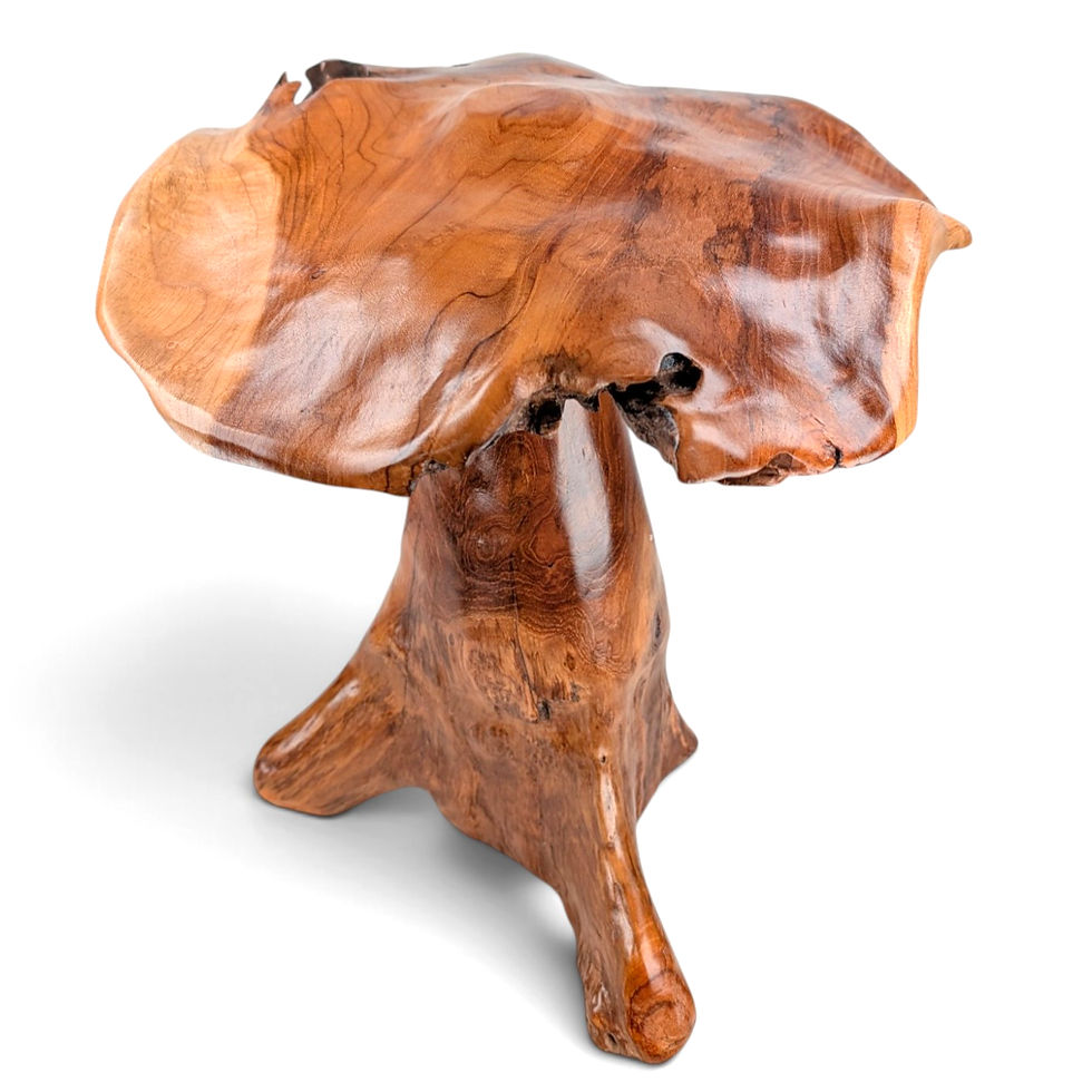 Thumbnail: Oversized rustic wooden toadstool decor.