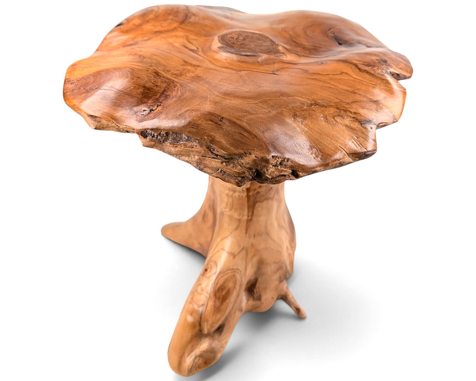Large hand-carved teak wood mushroom sculpture.
