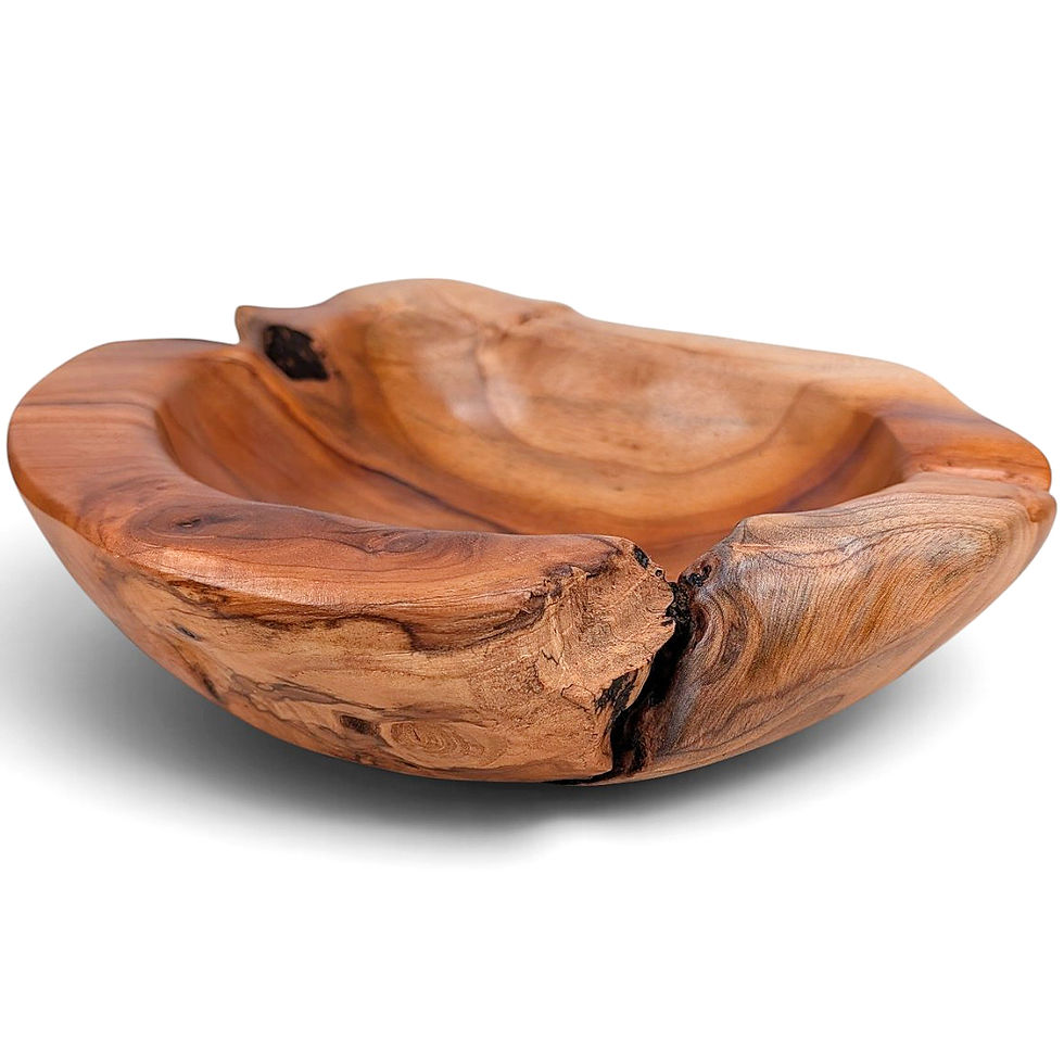 Thumbnail: .A raw edge wood fruit bowl crafted from teak.