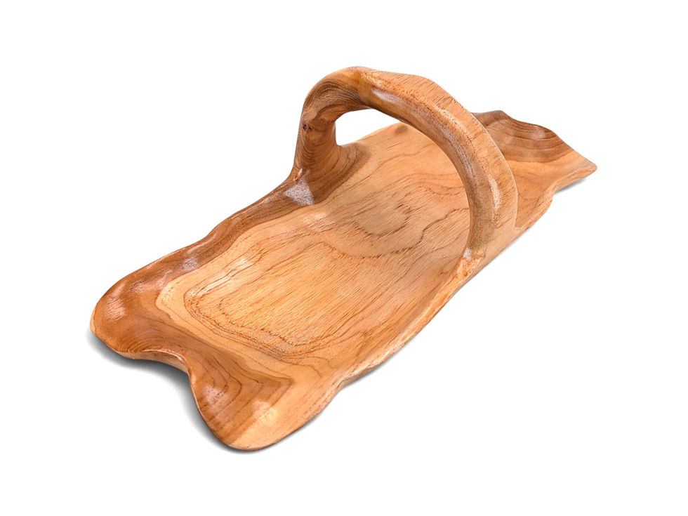 Thumbnail: Handcrafted teak basket with curved handle