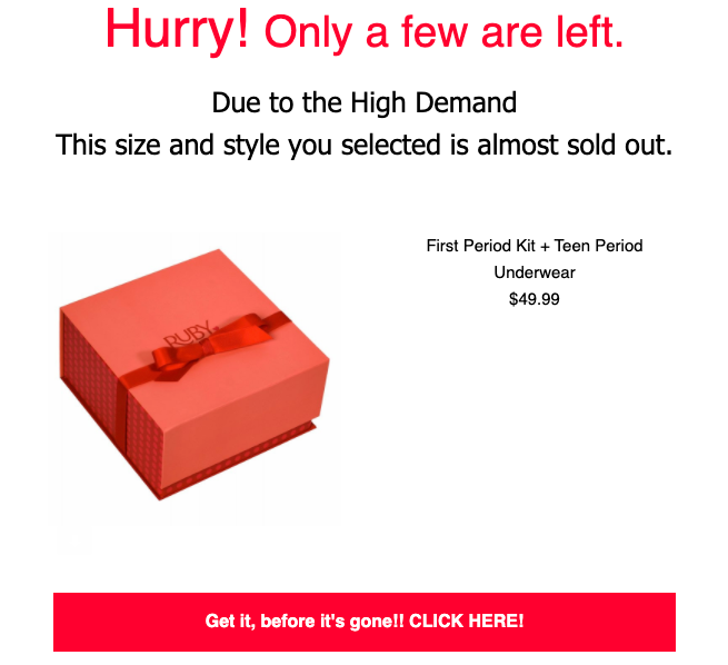 ruby love cart abandonment email example