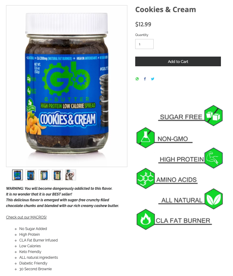 gbutter cookies & cream product page