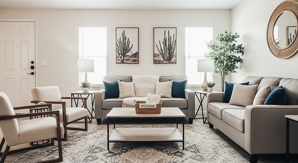 Scottsdale vacation rental living room after setting up home for Airbnb