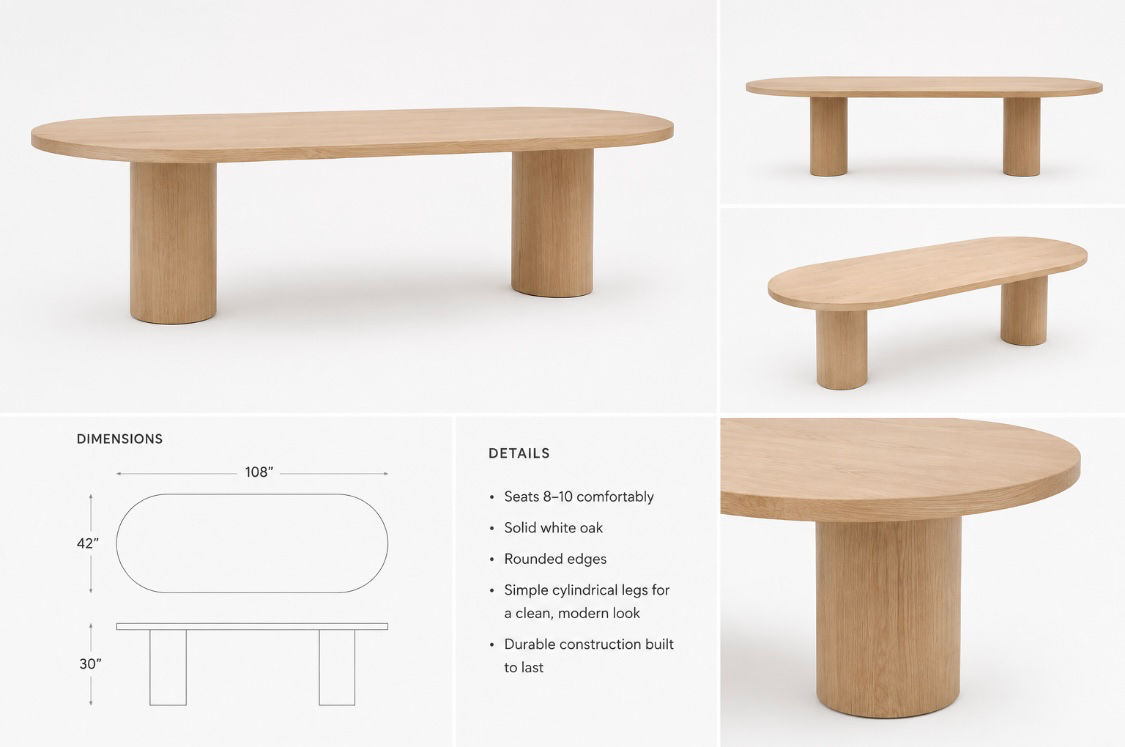 Monument White Oak Dining Table (Half Payment)