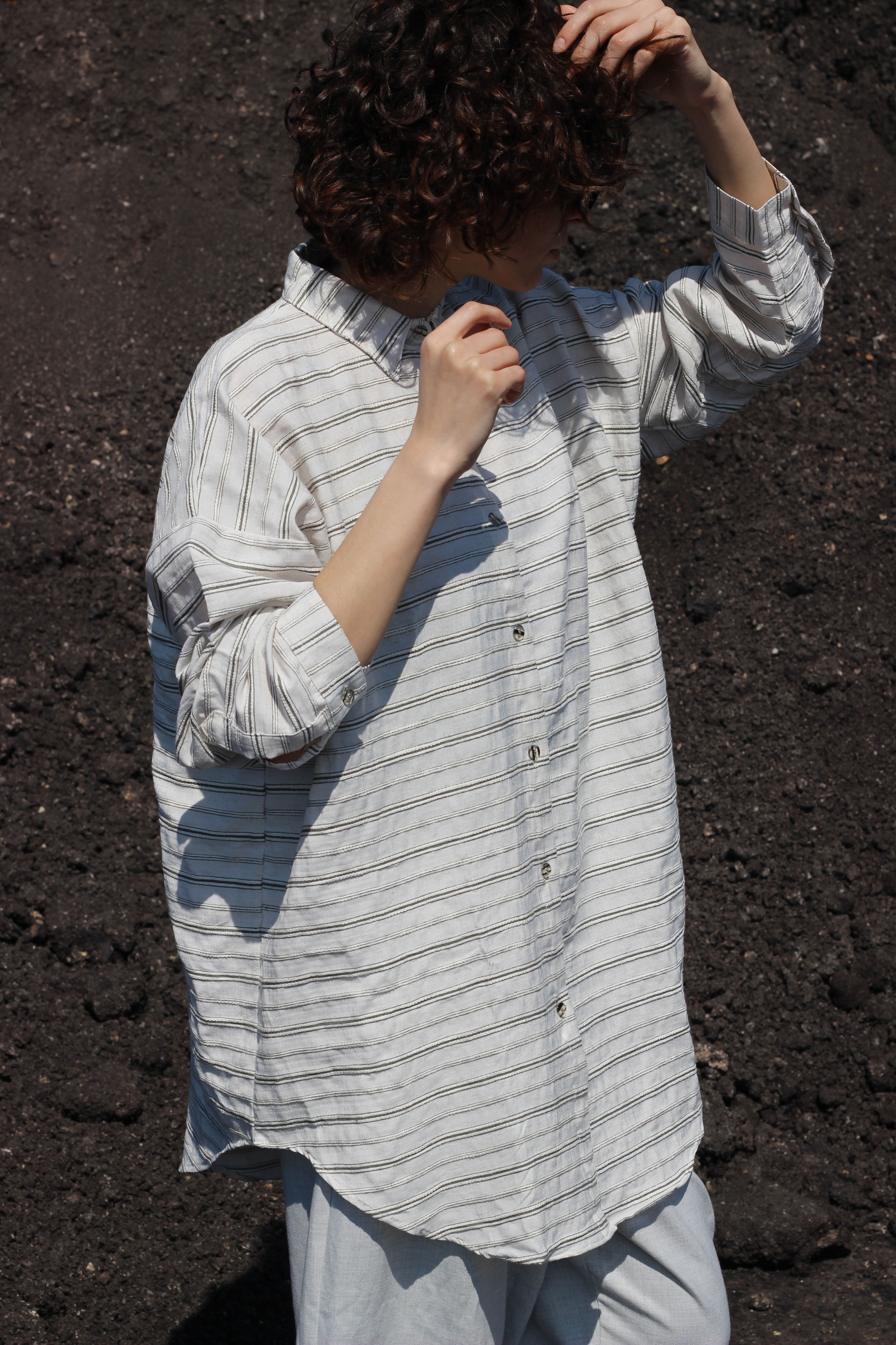 Yeşil Çizgi Pamuk Gömlek