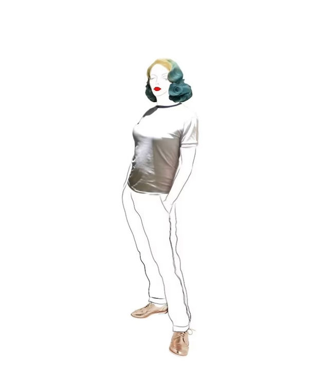 front view of girl in slim fitting t shirt