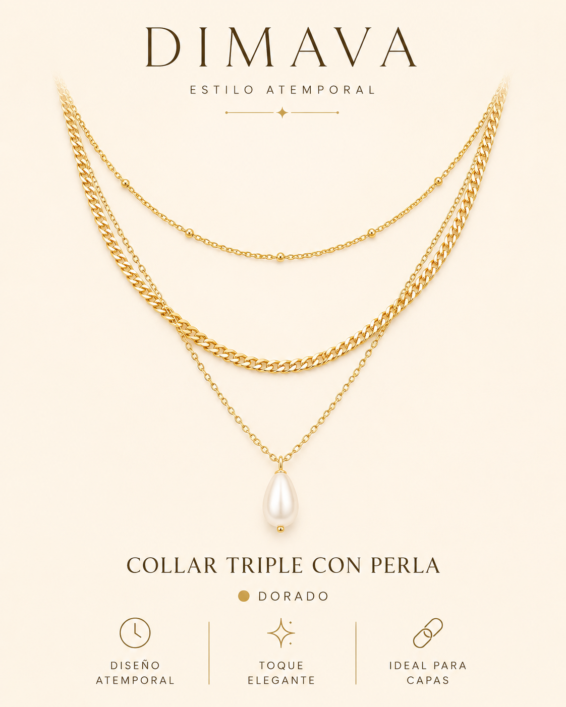 Collar Triple con perla 