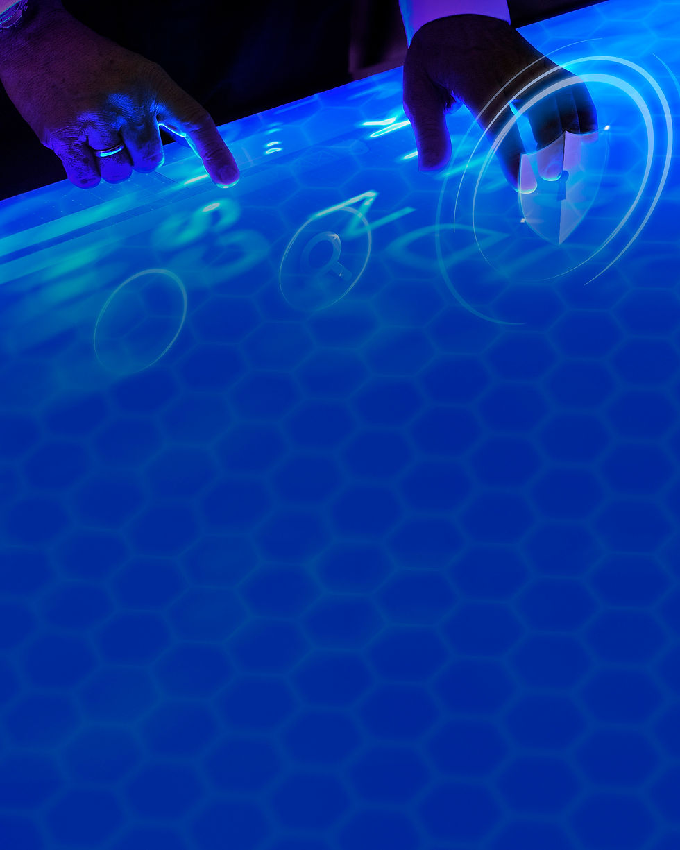 Hi-tech Blue background with interacting hands