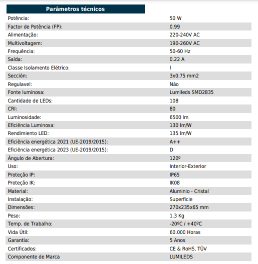 Miniatura: Foco Projetor LED 50W 135 lm/W IP65