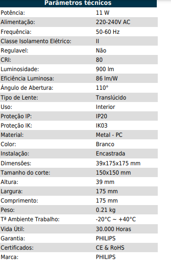 Miniatura: Downlight LED 11W PHILIPS Slim Corte 150x150 mm