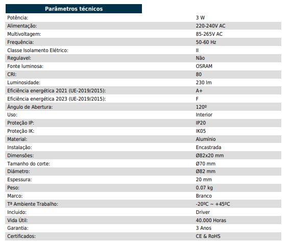 Miniatura: LED Circular SuperSlim 3W Corte Ø 70 mm