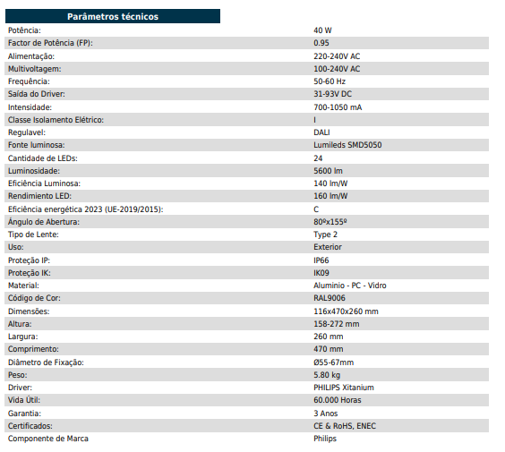 Miniatura: Armadura LED 40W Infinity Street PHILIPS Xitanium DALI Iluminação Pública