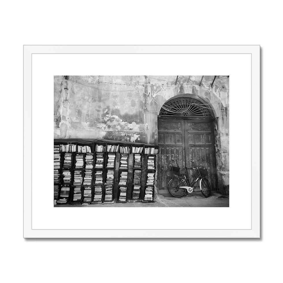 Thumbnail: Black and white photo print of Old Books and bike in Palermo, Sicily, Italy