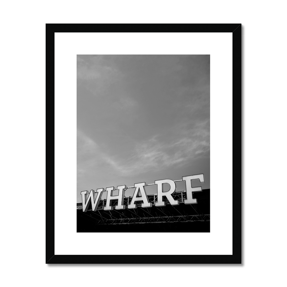 Thumbnail: Black and white photo print of The Wharf sign in Washington, DC