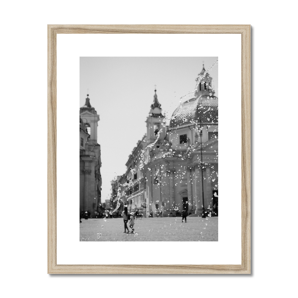 Thumbnail: Black and white moody photo print of Piazza del Popolo shot though fountain water in Rome, Italy