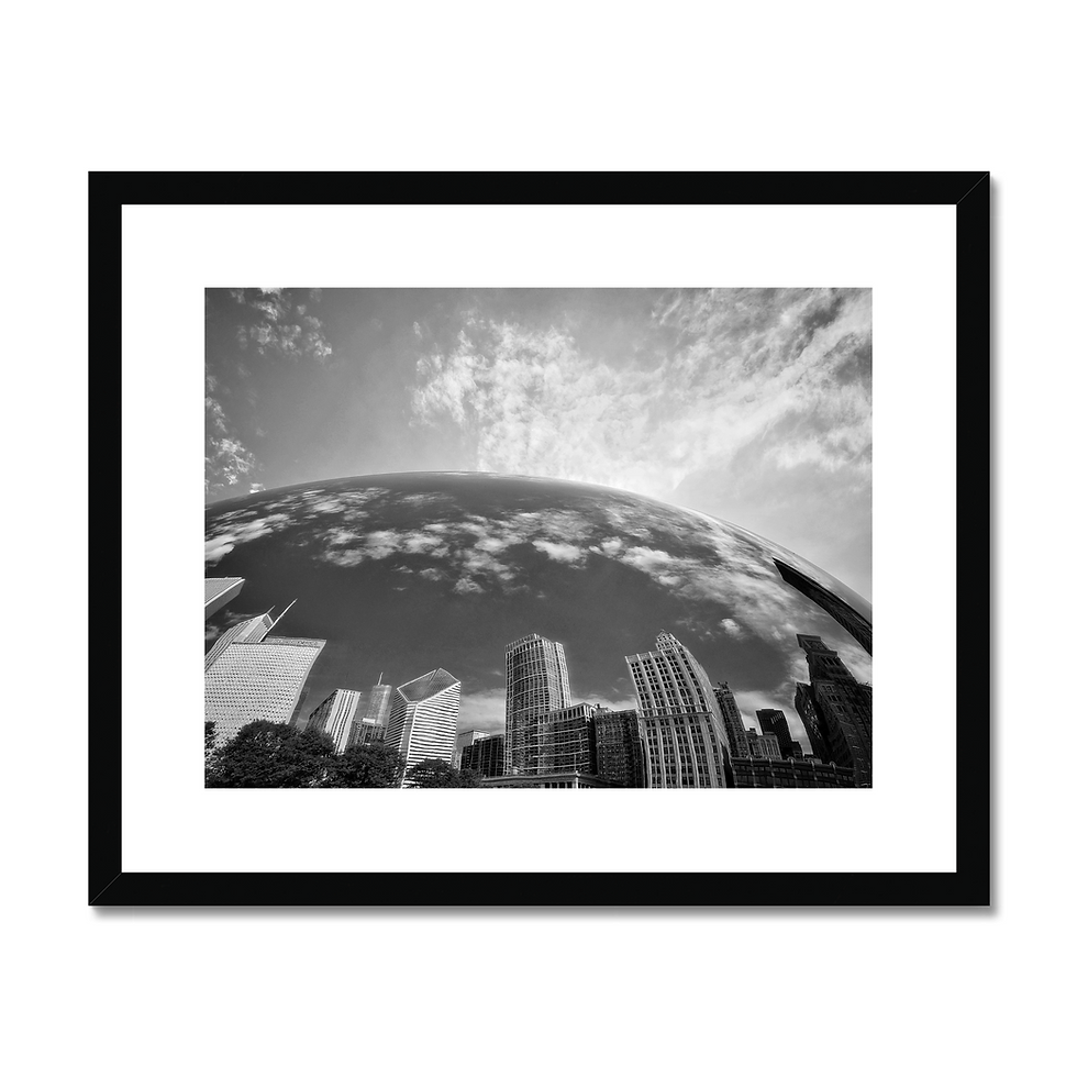 Thumbnail: Black and white reflection of Chicago skyscrapers in the Cloud Gate Bean sculpture.