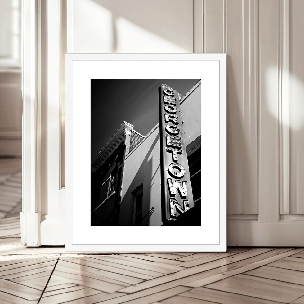 Black and white photo print of Georgetown sign in Washington, DC