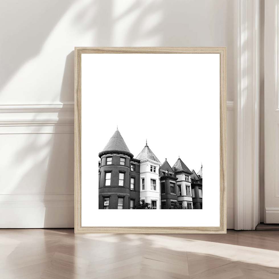 Black and white photo print of corner Turret Rowhouse in Washington, DC