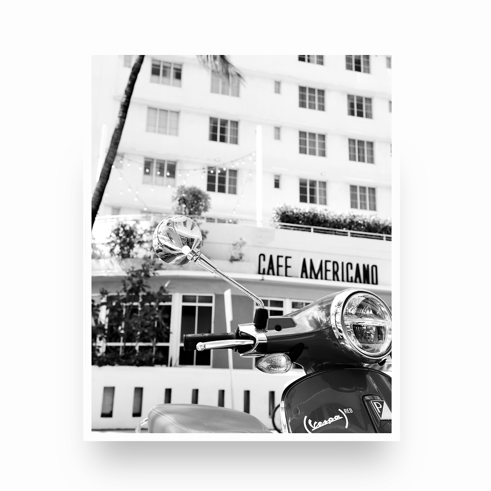 Thumbnail: Vintage Vespa in front of the Cafe Americano art deco building in Miami