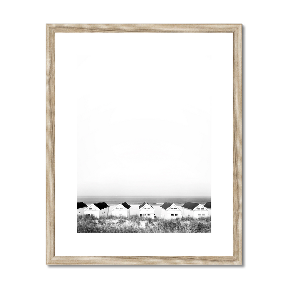 Thumbnail: Black and white coastal  minimalist photo print of beach houses