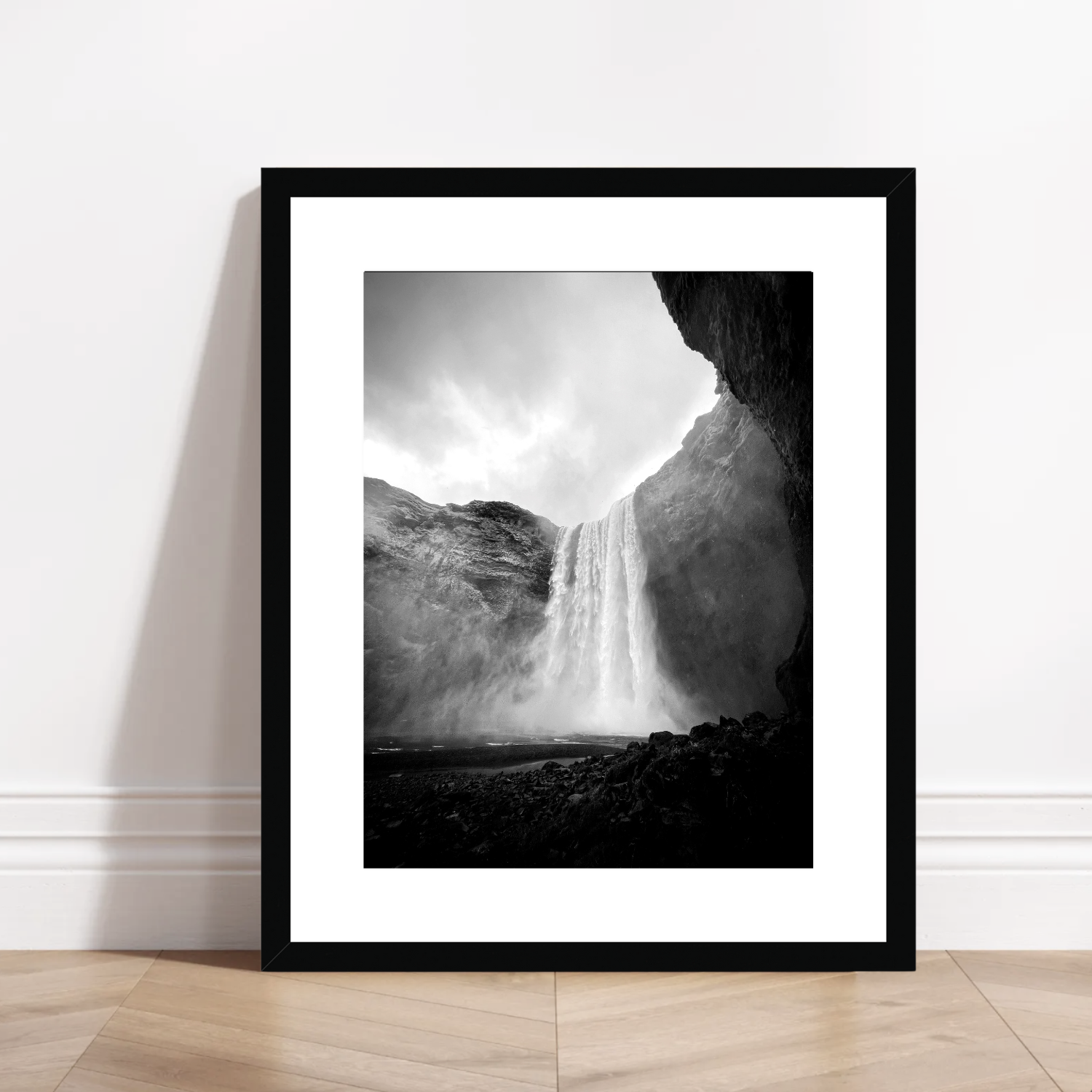 Black and white photo print of Skógafoss Waterfall in Iceland