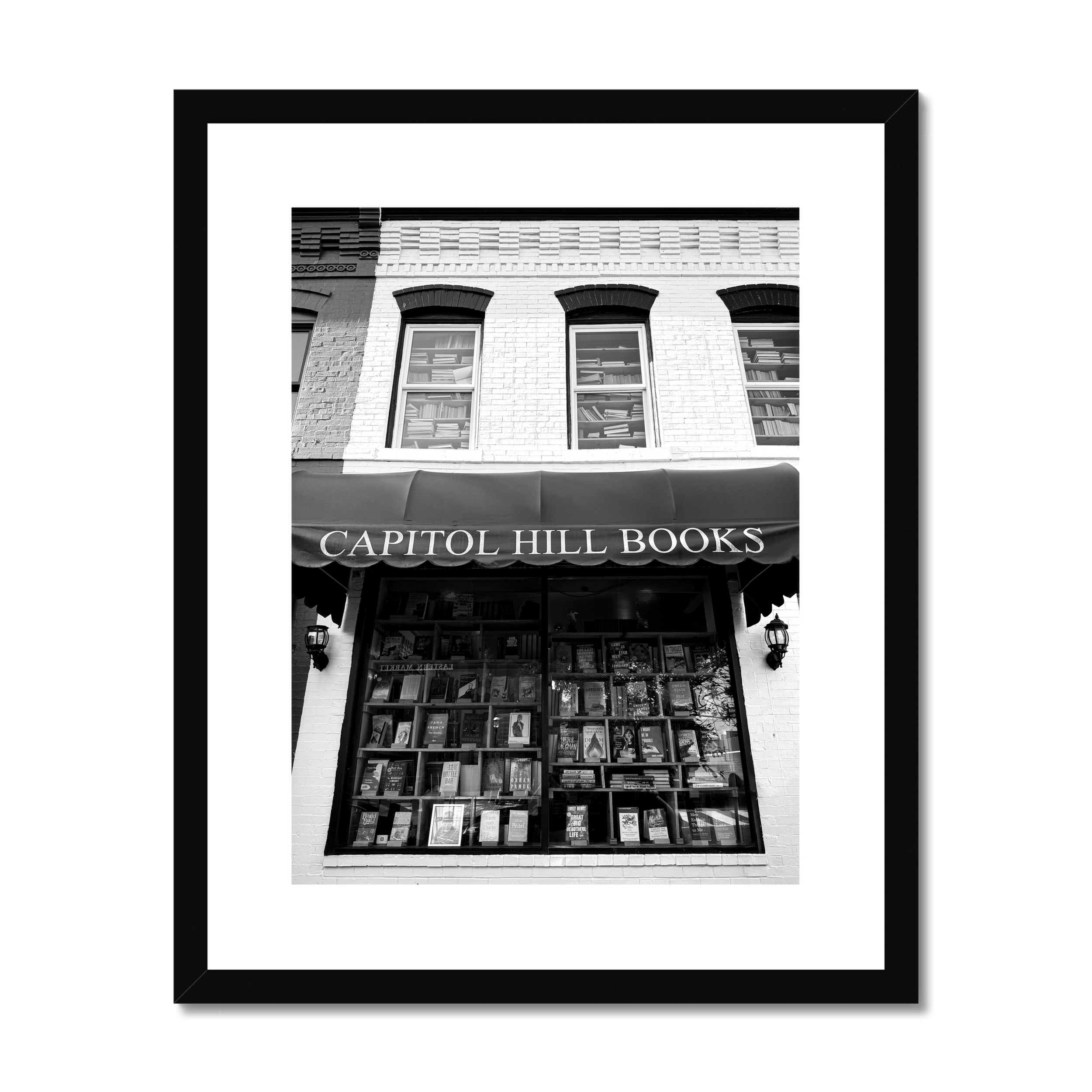 Black and White photo print of independent bookstore Capitol Hill Books in Washington, DC