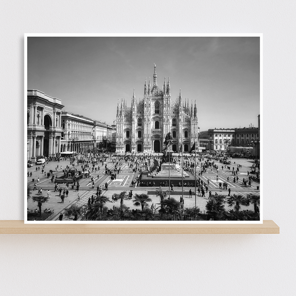 Thumbnail: Black and white photo print of the square and Duomo di Milano, Milan, Italy