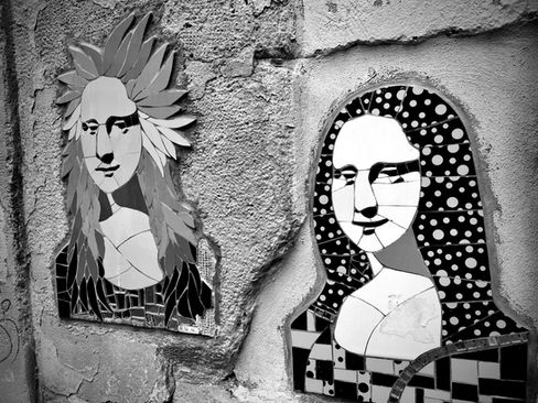 Mona Lisa Street Art in the Marais, Paris, France