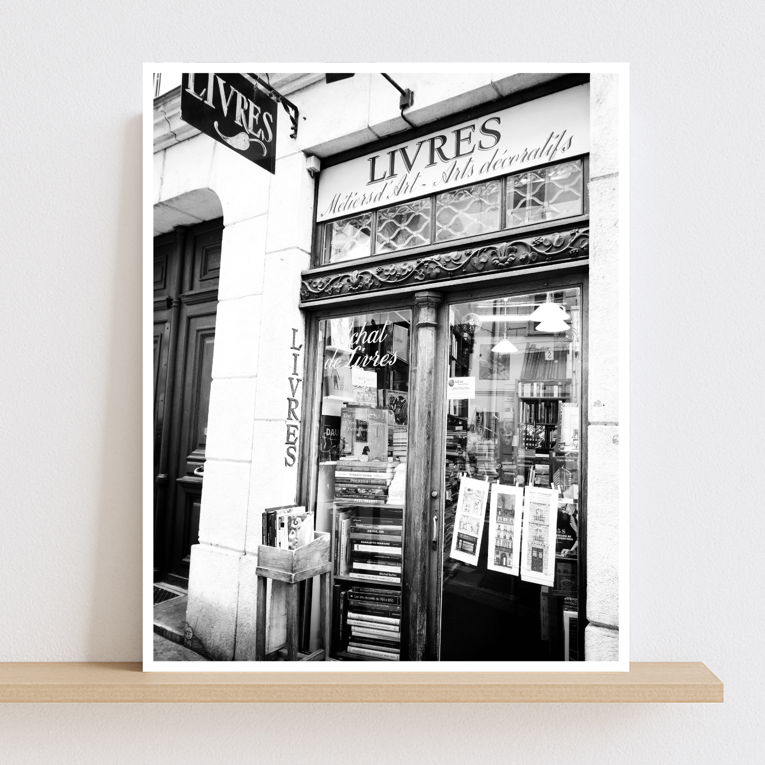 Petit Paris Bookstore | Paris B&W Independent Bookstore Art Print