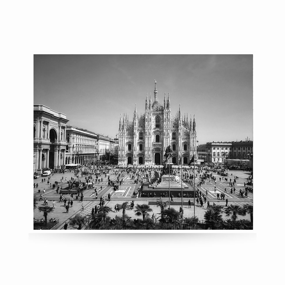 Thumbnail: Black and white photo print of the square and Duomo di Milano, Milan, Italy