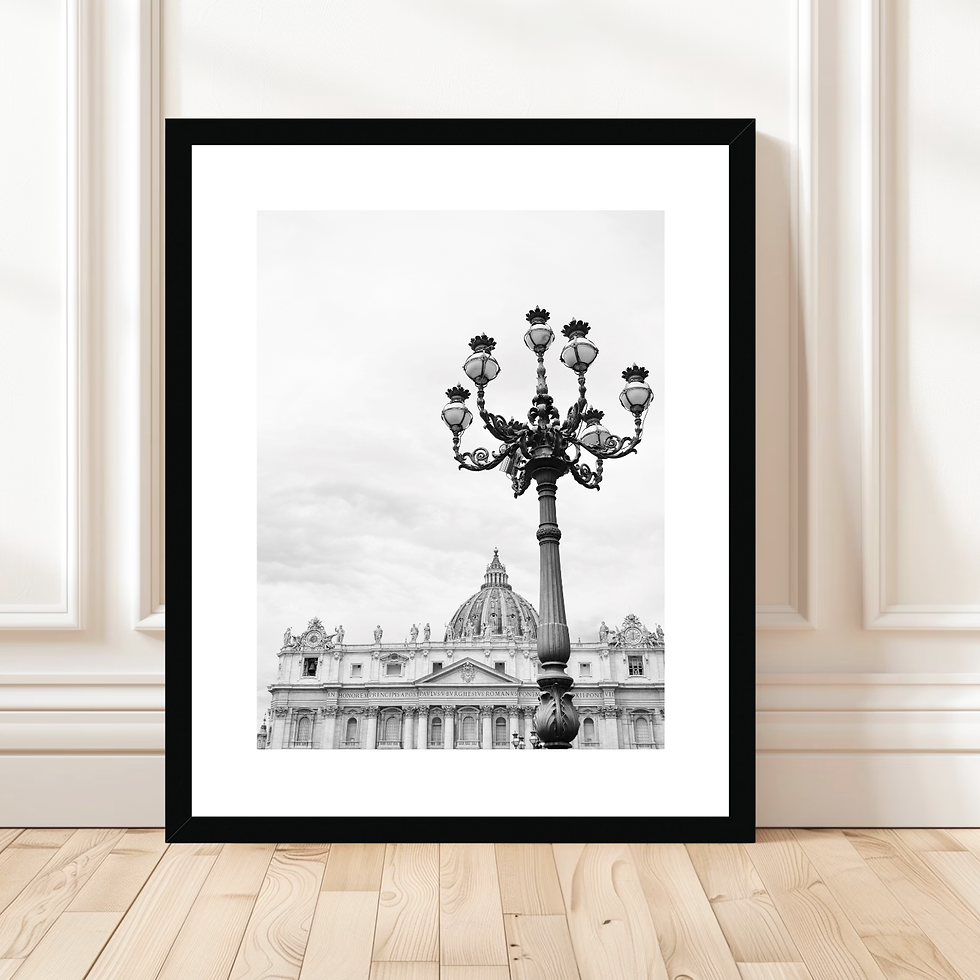 Thumbnail: Black and white photo print of lamppost St. Peter's Square Cathedral Vatican City Rome, Italy