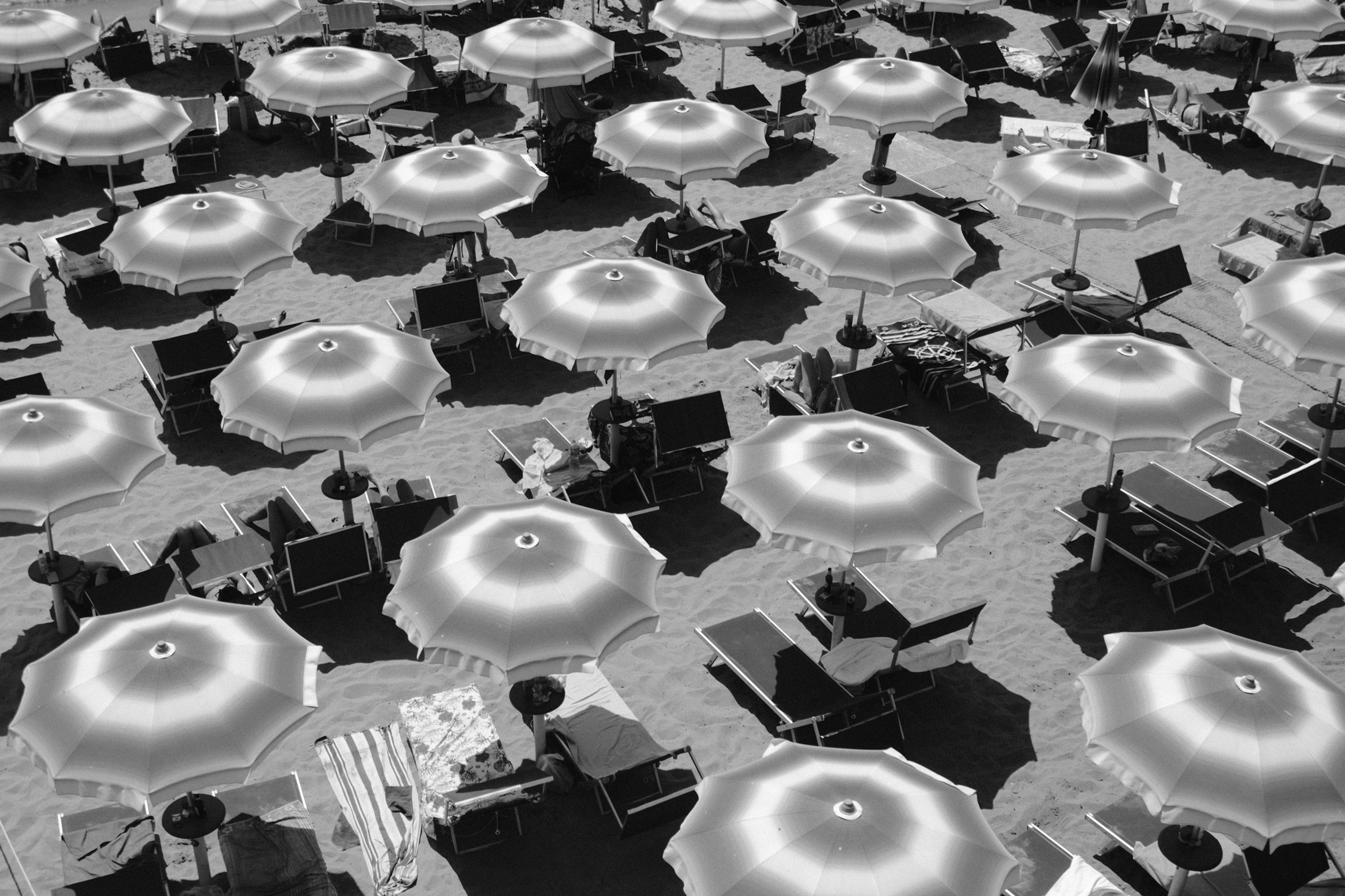 Black and white photo print with parasol graphic Cefalu, Sicily, Italy