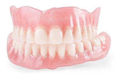 Photo of removable full-mouth dentures.