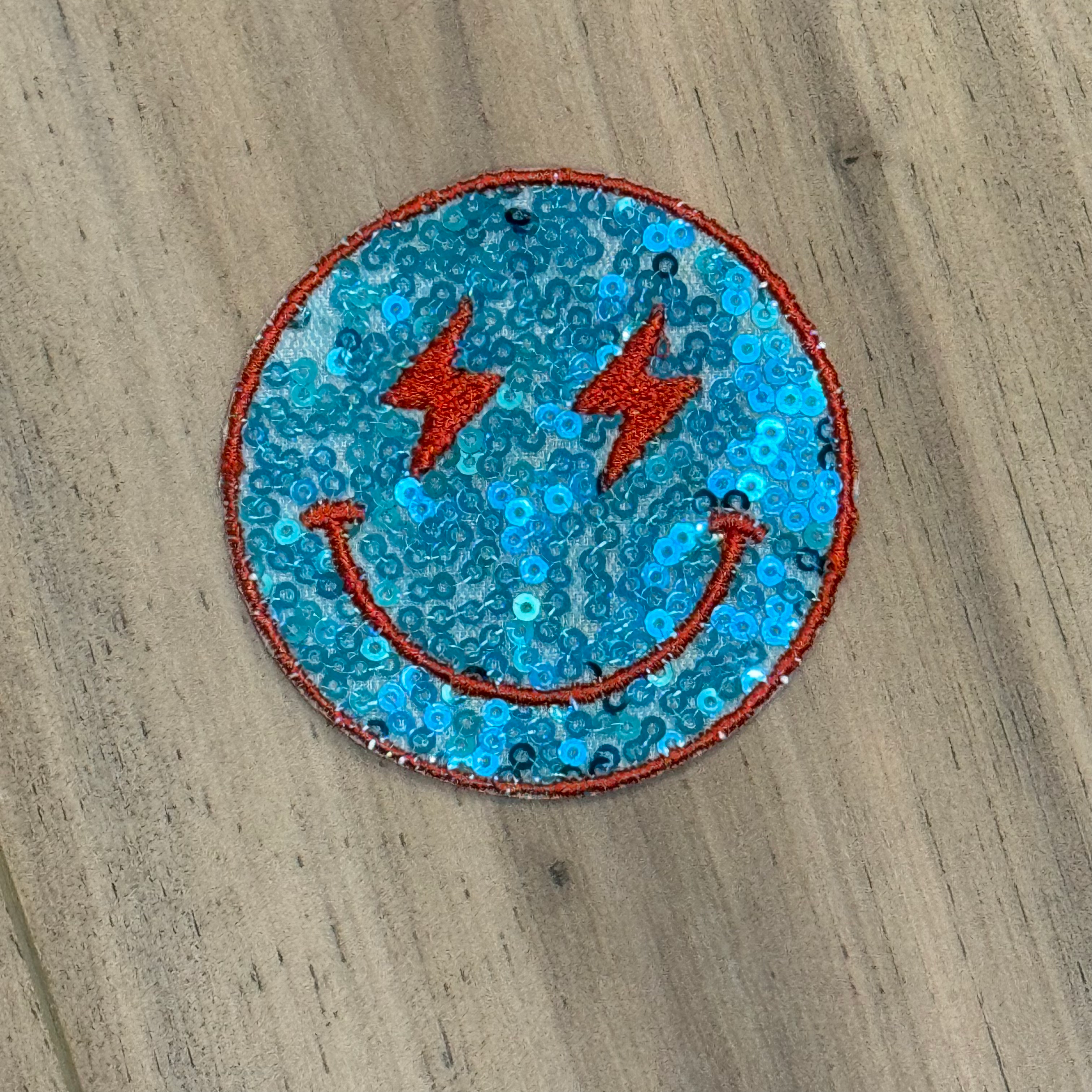 Teal and Red Sequin Smile Patch