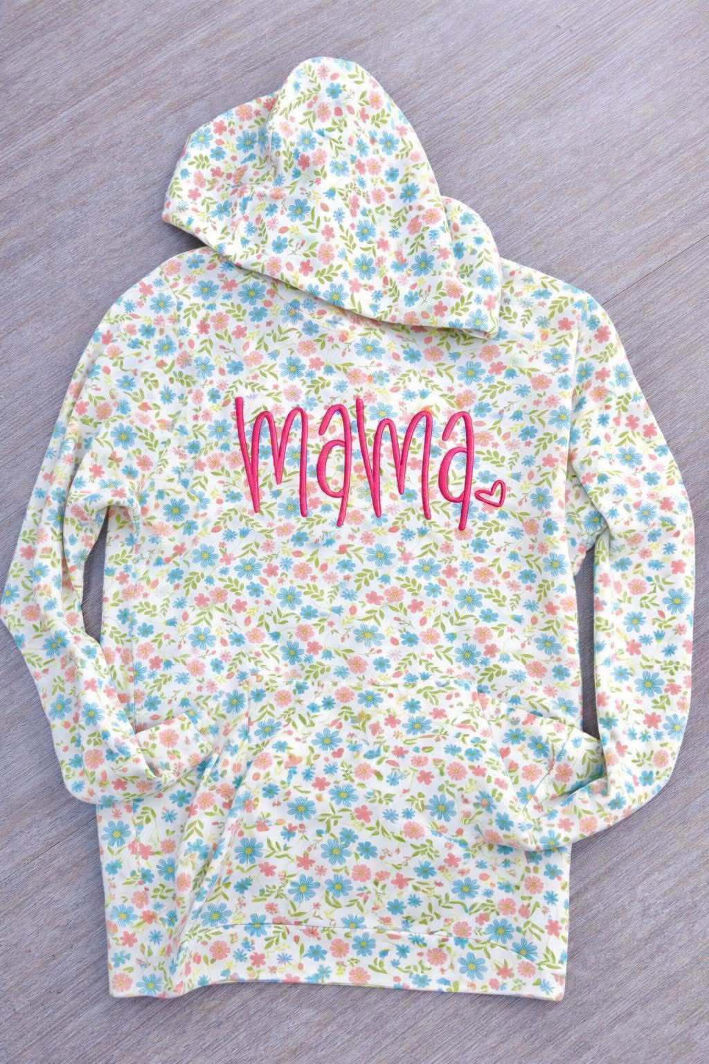 Mama Embroidered Flower Hoodie