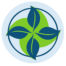 Thryvful Method icon, dark blue pinwheel leaves with trailing green in a dark blue circle.