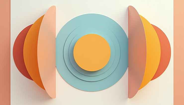 Eye-level view of a symmetrical graphic design layout with balanced shapes and colors