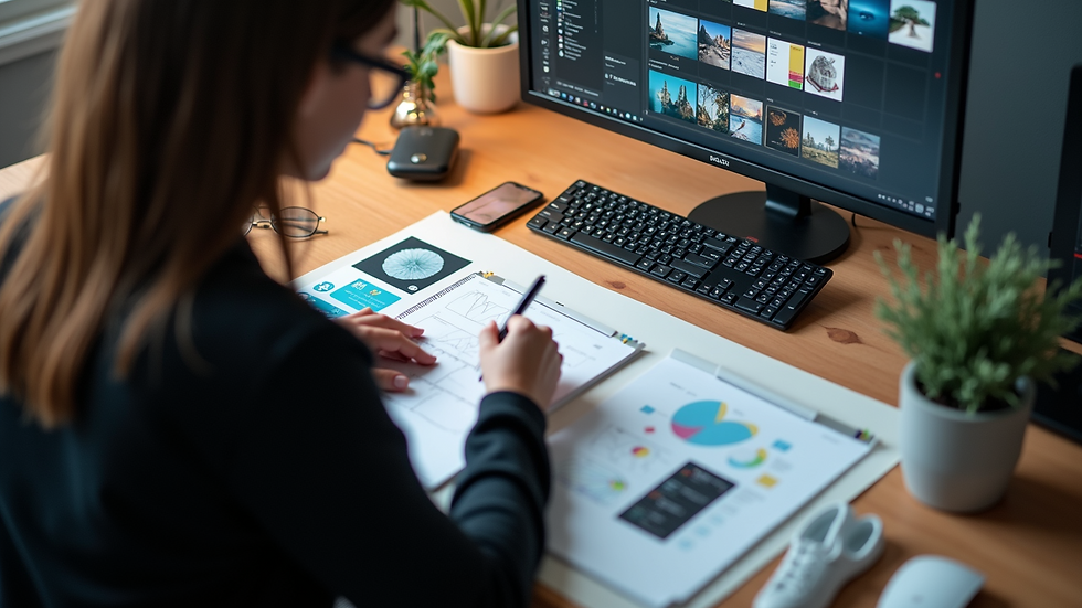 High angle view of a designer working on graphics