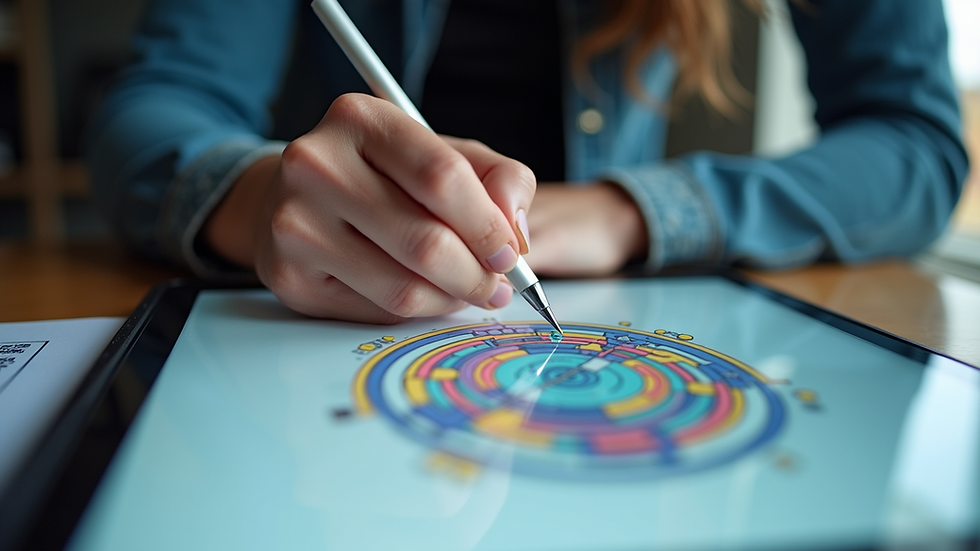 Eye-level view of a designer sketching a logo on a tablet