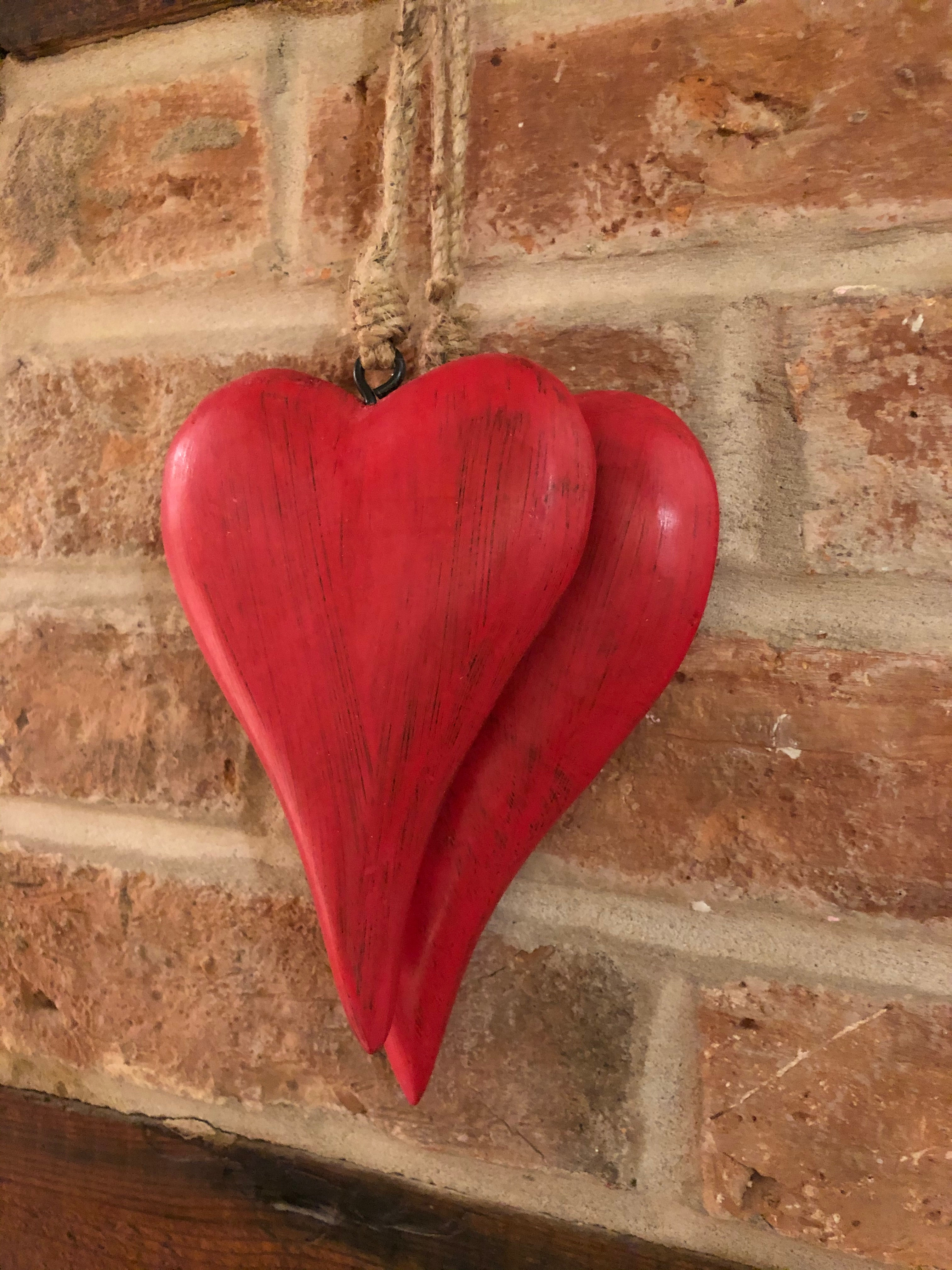 Pair of Red Wooden Hearts