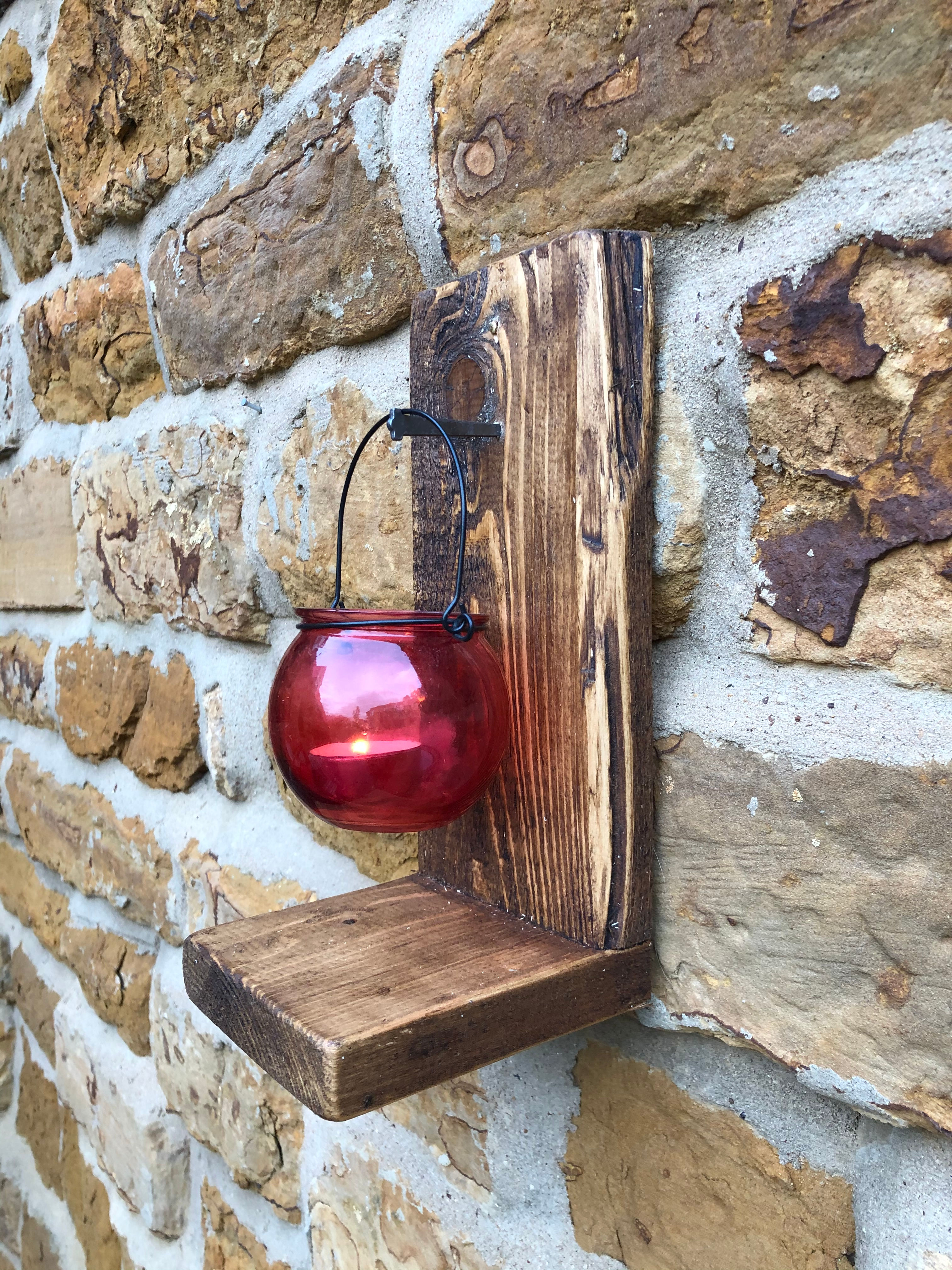 Hand made rustic wooden tea light sconce