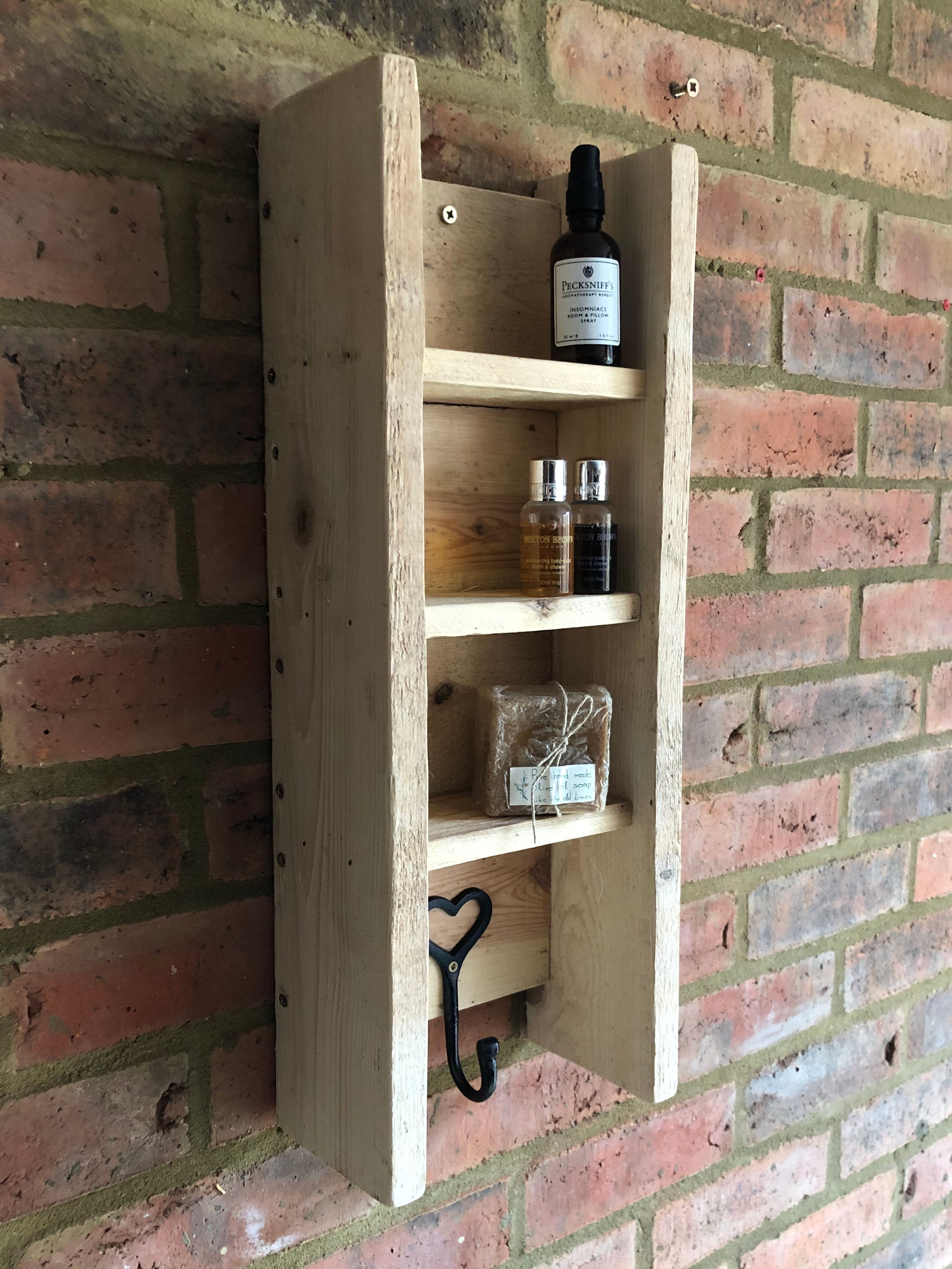 Handmade Reclaimed Rustic Wooden Shelves with Metal Heart Hook