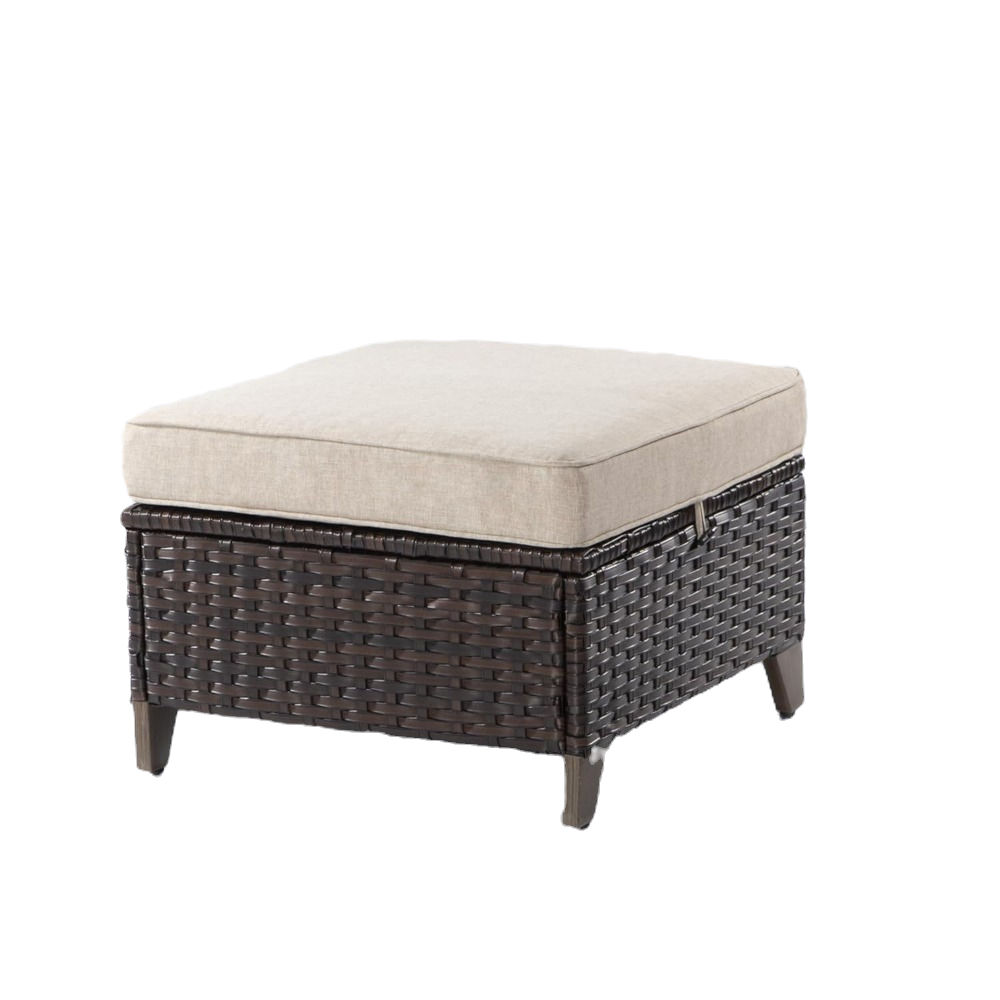 Patio Ottoman Set of 2 – All-Weather Rattan Footstools with Cushions