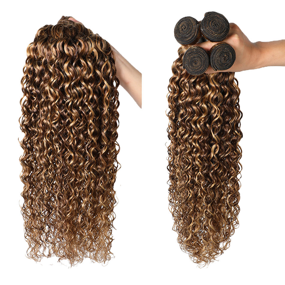 Highlight Ombre Water Wave Brazilian Human Hair Bundles – P4/27 Honey Brown