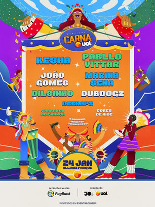 CarnaUOL 2026 anuncia line-up explosivo com Kesha, Pabllo Vittar e João Gomes
