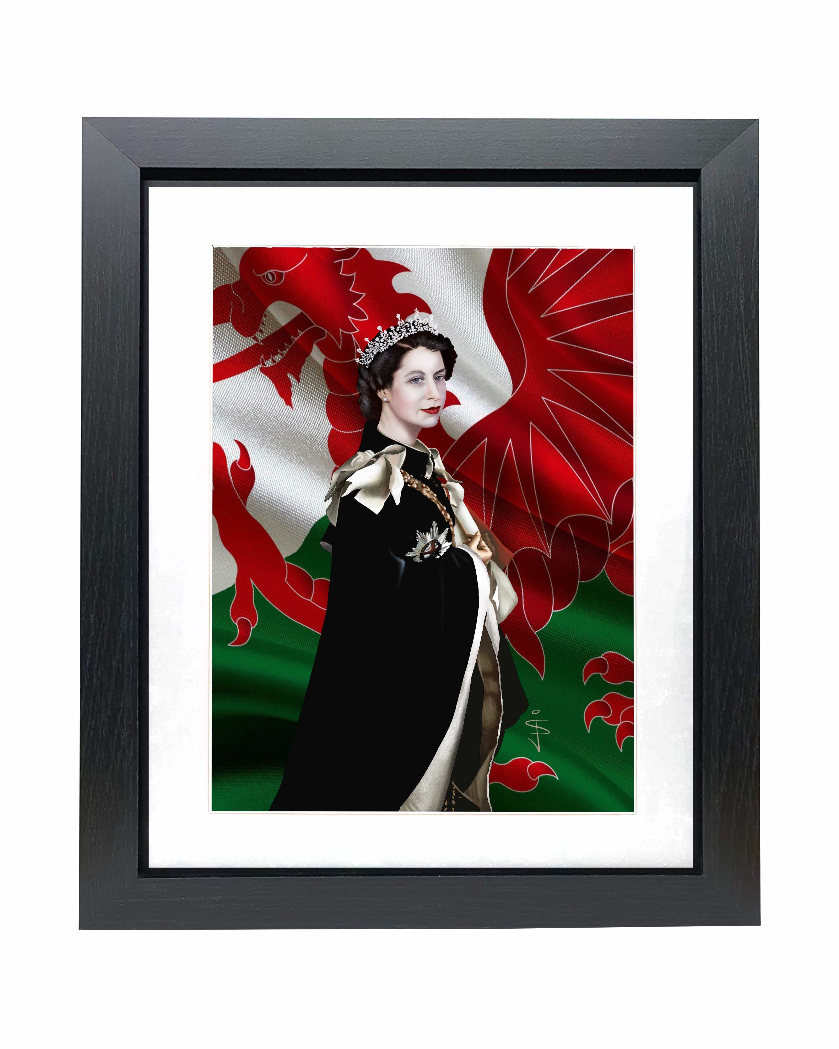 HRH Queen Elizabeth II Digital Portrait & Welsh Flag