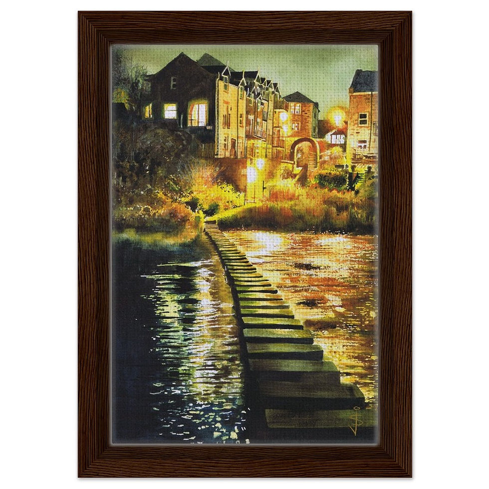Thumbnail: Morpeth Stepping Stones Art Print in a Floating Box Framed Canvas