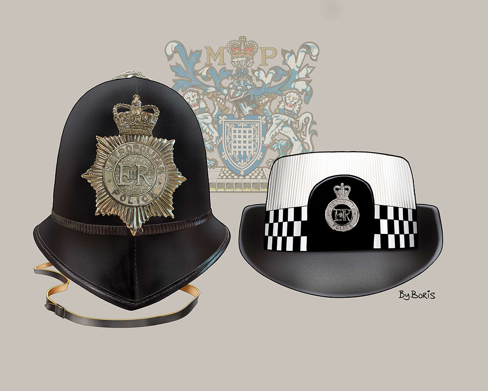 Thumbnail: Met Police Silver Plate Custodian helmet and Met Police white Surrey hat